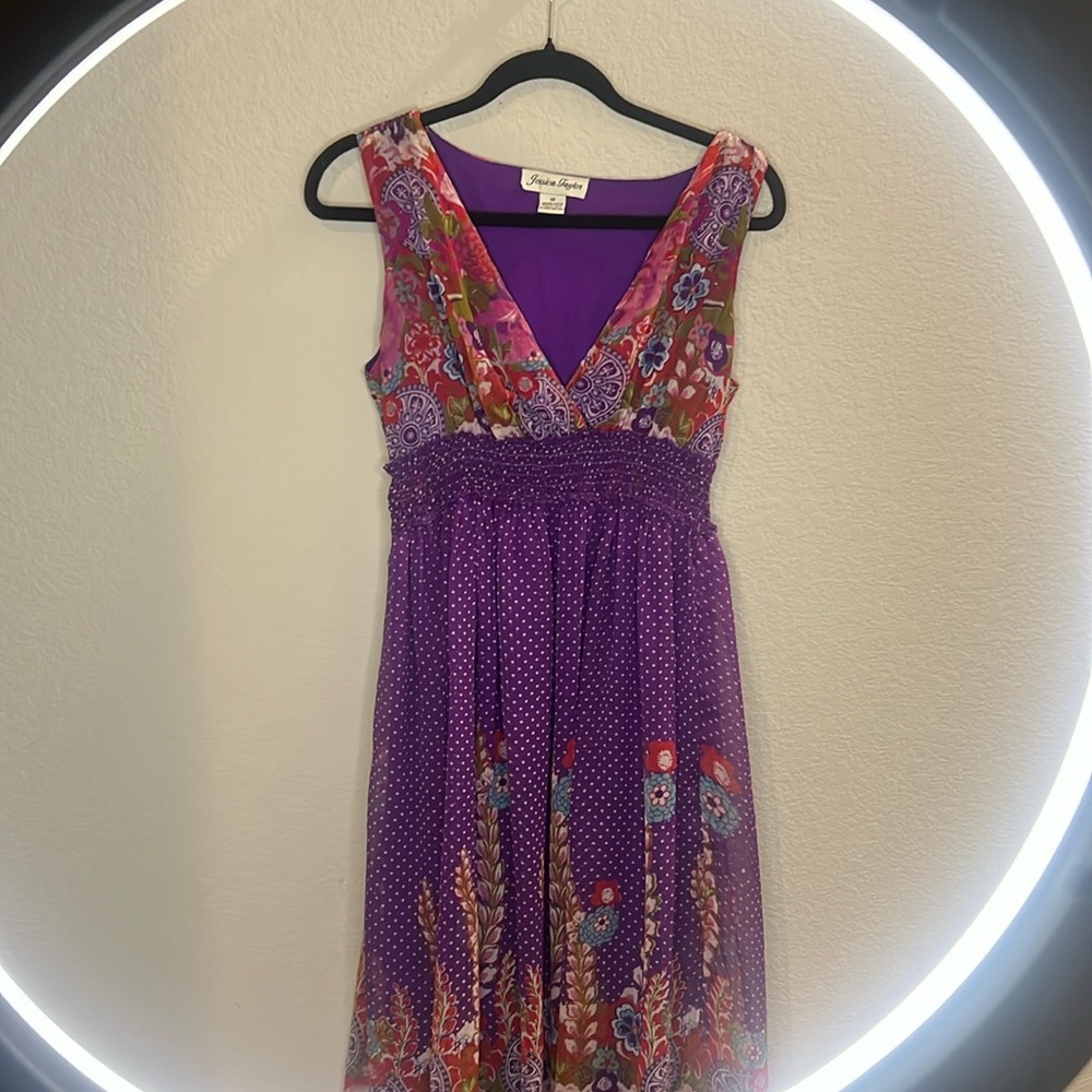 Jessica Taylor spring floral sleeveless dress size 1X very stretchy.purple maxi